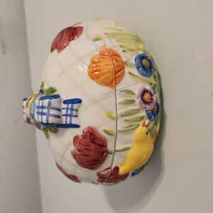 Colorful Decorative Egg Ceramics Bowl with Lid 5 1/4" long, 4 1/2" tall